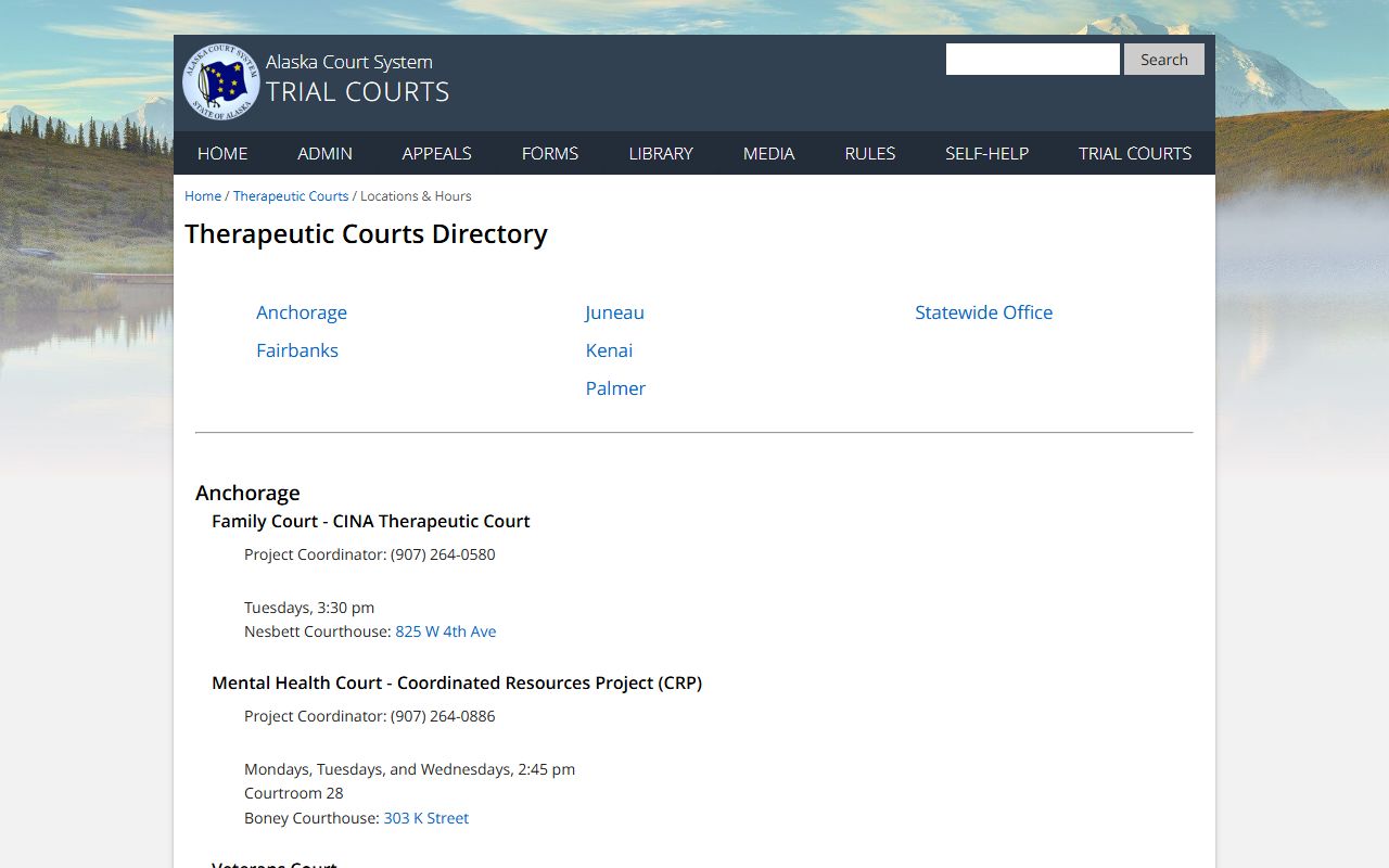 Anchorage Municipality therapeutic court locations and weekly schedule