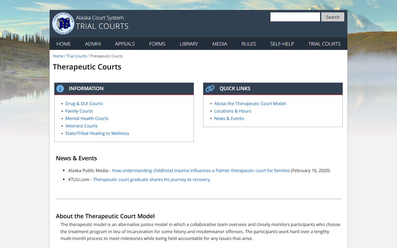 Anchorage Municipality therapeutic courts overview describing the problem-solving court model