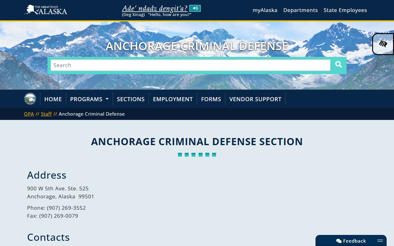 Anchorage Municipality Office of Public Advocacy criminal defense section page
