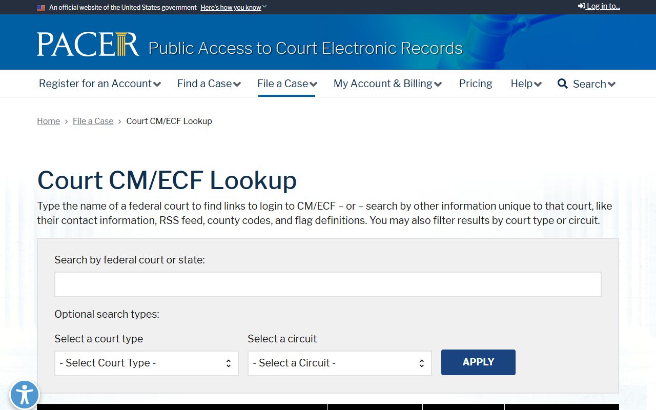 Anchorage Municipality federal records access, PACER court CM/ECF lookup page