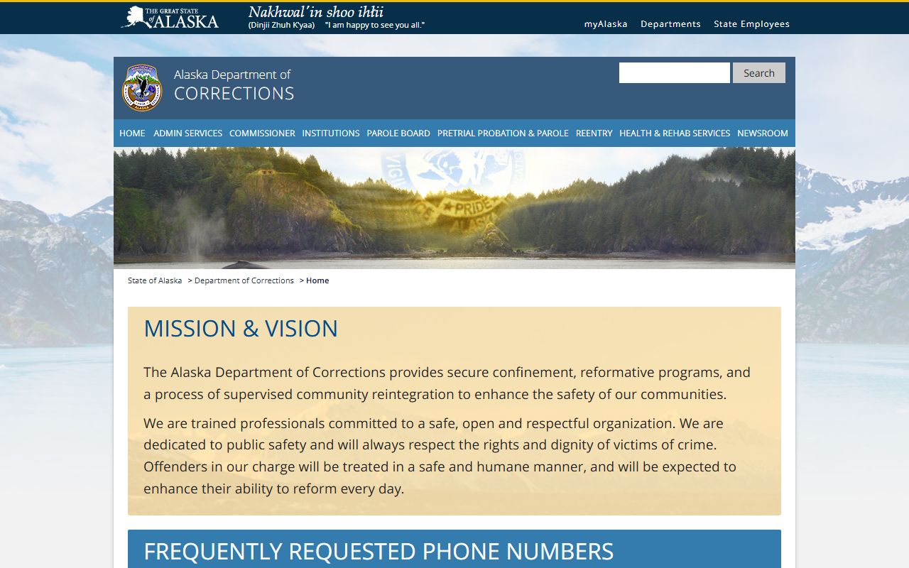 Anchorage Municipality inmate records source, Alaska Department of Corrections homepage