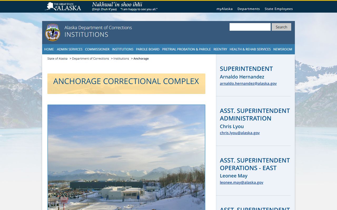 Anchorage Municipality Correctional Complex official Alaska DOC facility page