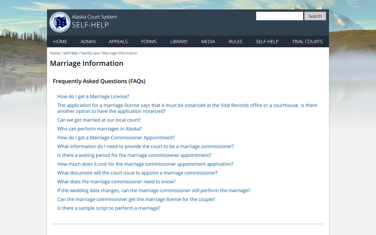 Anchorage Municipality marriage records FAQ explaining the marriage license exception