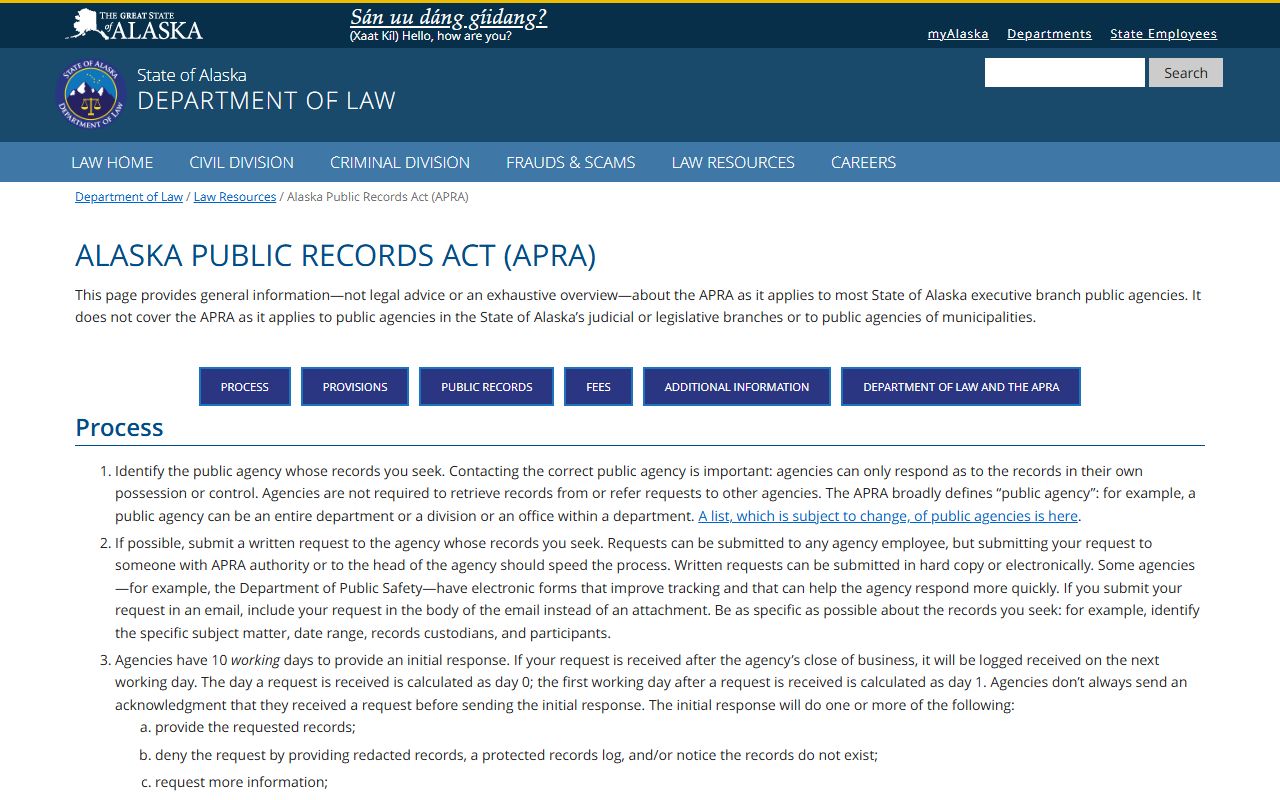 Anchorage Municipality Alaska Public Records Act guide from the Department of Law