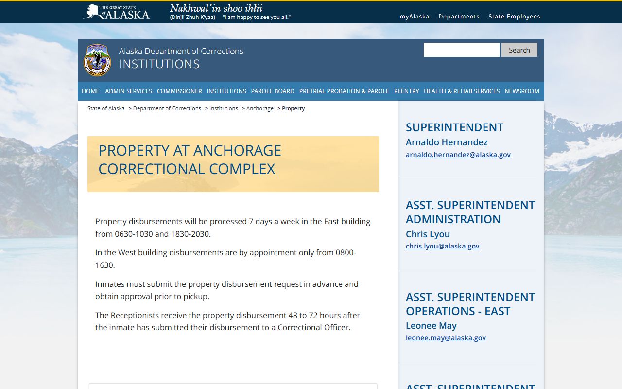 Anchorage Municipality Correctional Complex property page tied to inmate release