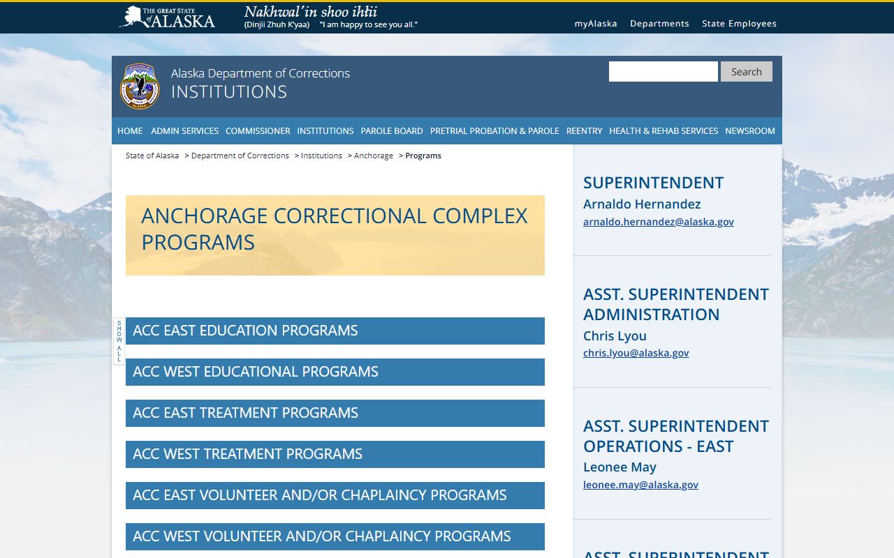 Anchorage Municipality Correctional Complex programs page supporting reentry