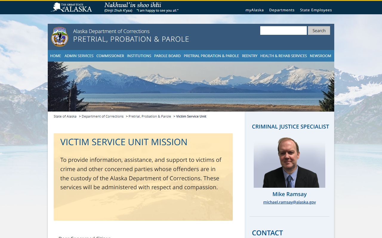Anchorage Municipality DOC Victim Service Unit page for release notifications and victim rights