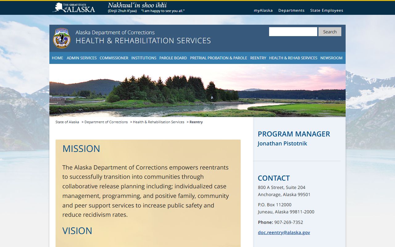 Anchorage Municipality DOC rehabilitation and reentry page