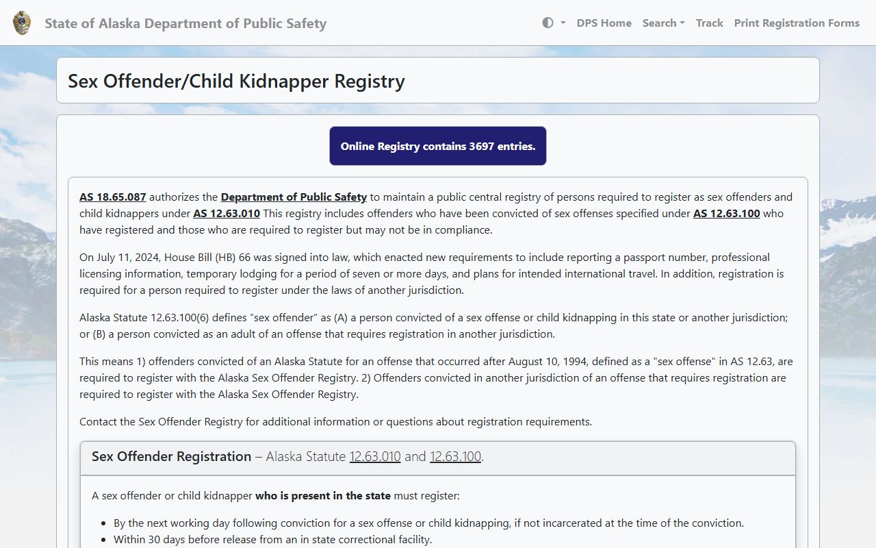 Anchorage Municipality related lookup, Alaska sex offender registry home page